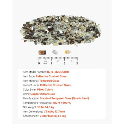 4.5 kg fire glass 1.25 cm fire stones for fireplace, copper, gold, clear | EU