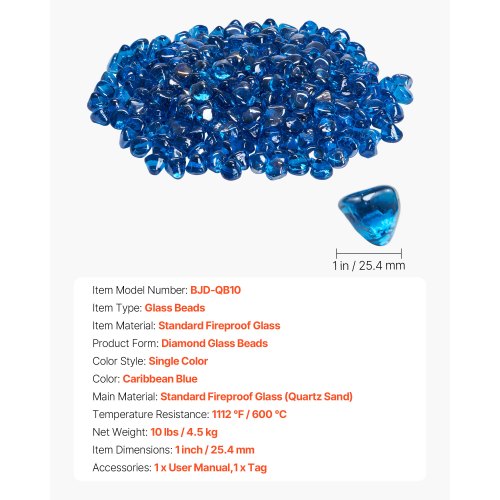4.5 kg fire glass 2.5 cm fire glass stones for fireplace, Caribbean blue | EU