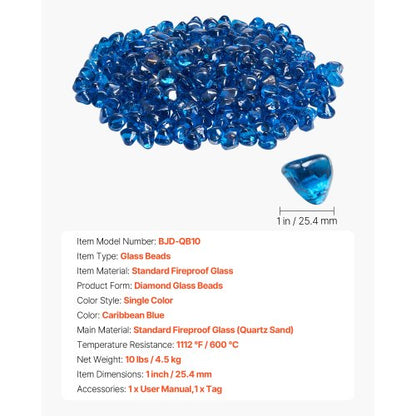 4.5 kg fire glass 2.5 cm fire glass stones for fireplace, Caribbean blue | EU