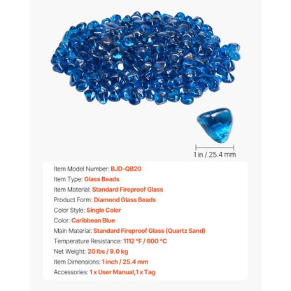20 LBS Fire Glass 1-Inch Fire Glass Stones for Fireplace Caribbean Blue | EU