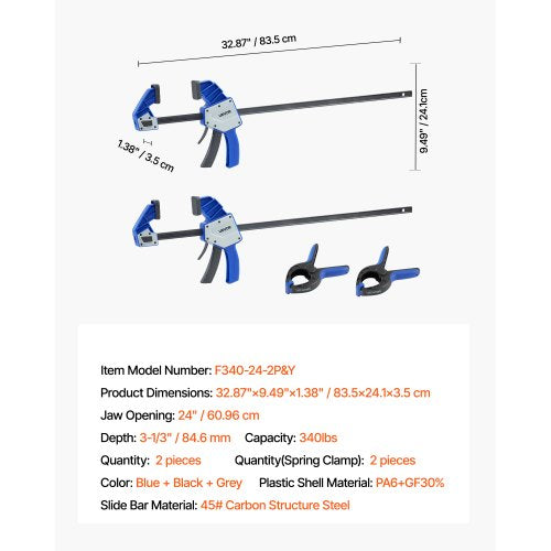 Träklämmor 2-pack 60,96 cm Enhandsklämma/Spridare 154 kg