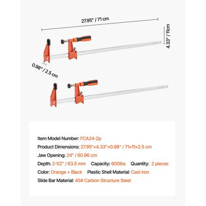 Träklämmor 2-pack 61 cm öppningsbar låsbar F-klämma gjutjärn