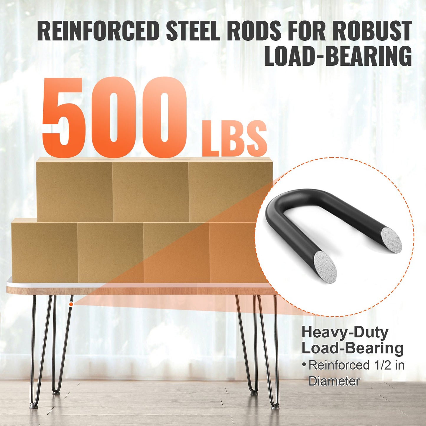 482.6MM Hairpin Furniture Legs, DIY Metal Projects for Nightstands, Coffee Tables, Desks, 226.8kg Load Capacity with Rubber Floor Protectors, Heavy Duty Metal, Sturdy Modern Table Legs, 4 Pcs.