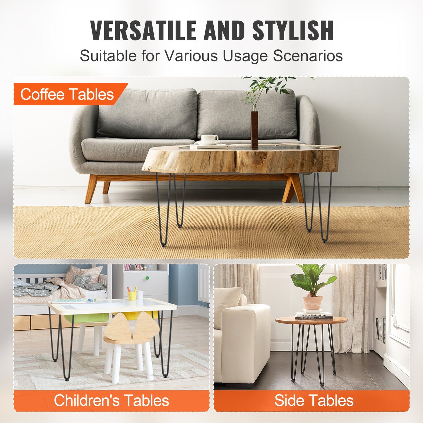 482.6MM Hairpin Furniture Legs, DIY Metal Projects for Nightstands, Coffee Tables, Desks, 226.8kg Load Capacity with Rubber Floor Protectors, Heavy Duty Metal, Sturdy Modern Table Legs, 4 Pcs.