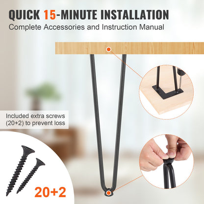 482.6MM Hairpin Furniture Legs, DIY Metal Projects for Nightstands, Coffee Tables, Desks, 226.8kg Load Capacity with Rubber Floor Protectors, Heavy Duty Metal, Sturdy Modern Table Legs, 4 Pcs.
