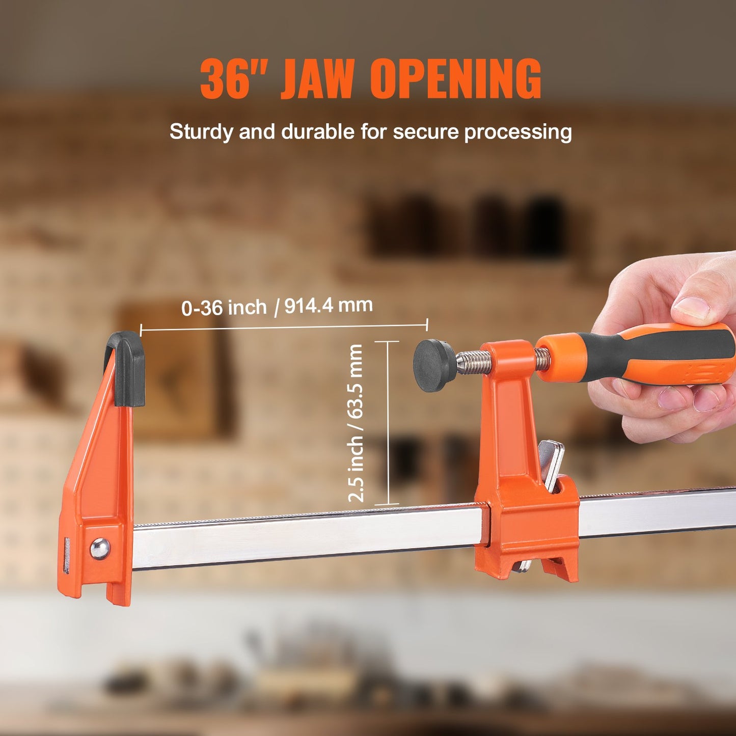 Stångklämmor för träbearbetning, 2-pack 36" klämma/spridare, snabbbytesklämma F-klämma med 600 lbs belastningsgräns, 2,5" halsdjup, gjutjärn och kolstål, träklämmor för träbearbetning av metallbearbetning