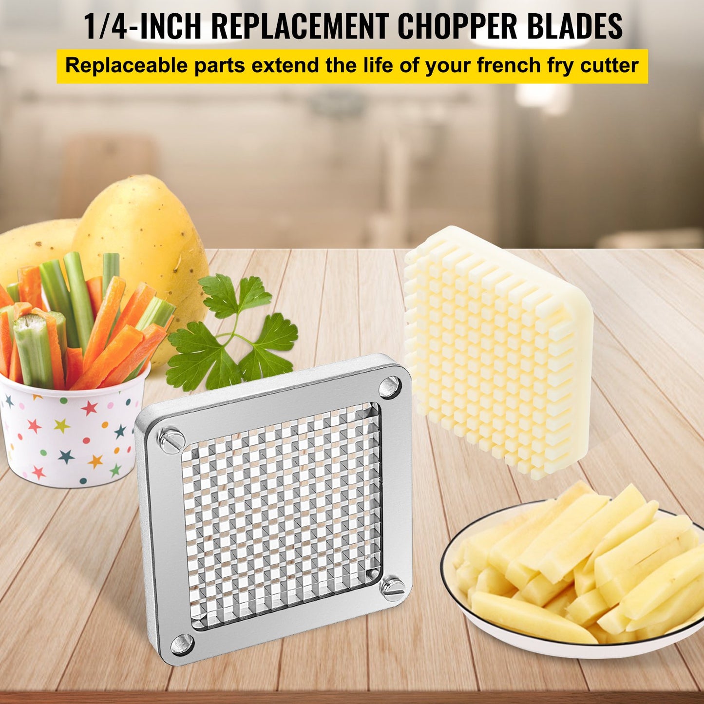 French Fries Cutter Chopper Replacement Blade &amp; Pressure Block 1/4-inch 3 Pieces