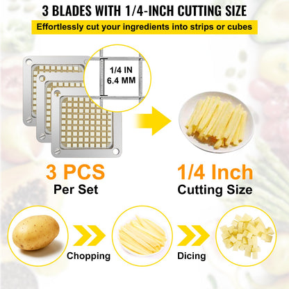 French Fries Cutter Chopper Replacement Blade &amp; Pressure Block 1/4-inch 3 Pieces