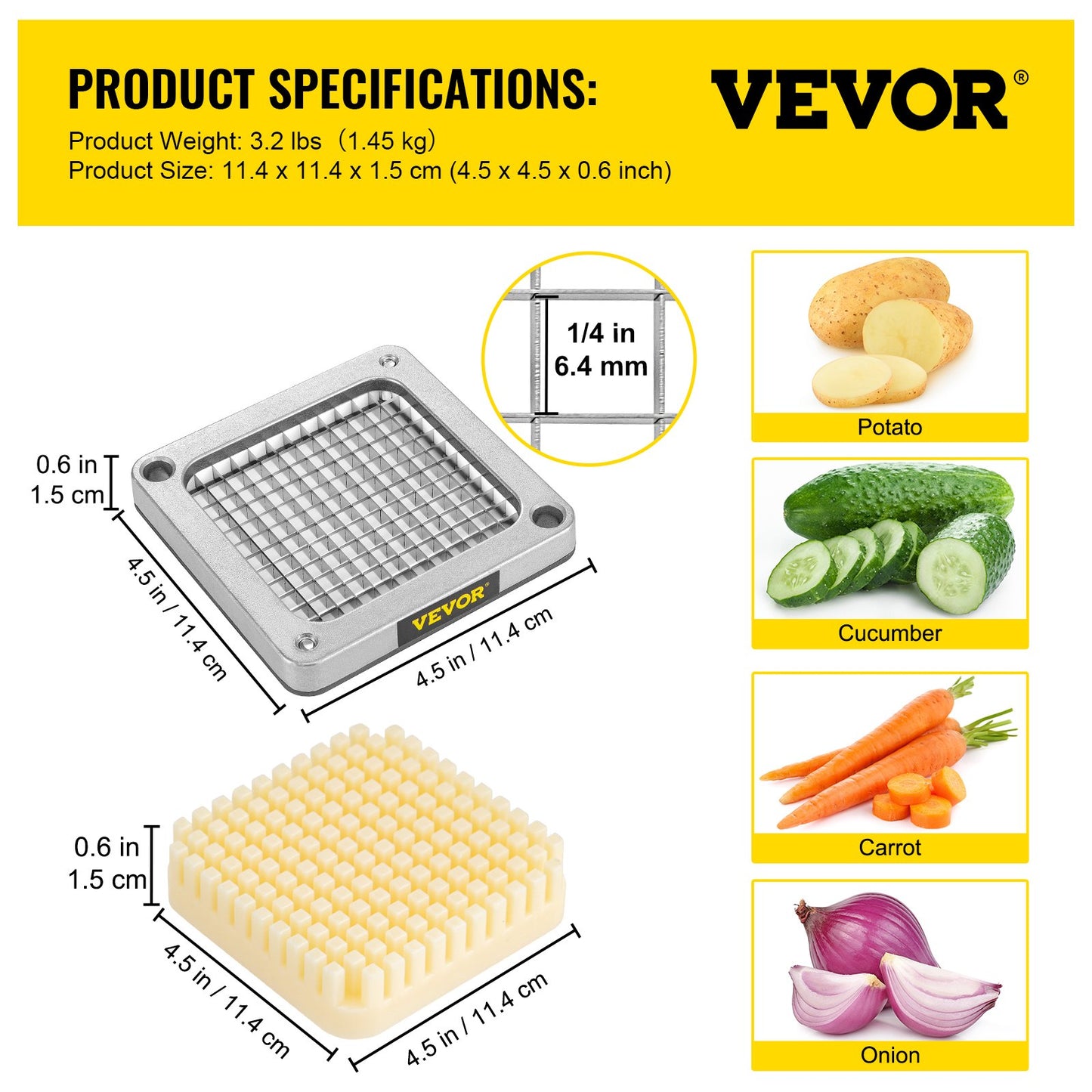 French Fries Cutter Chopper Replacement Blade &amp; Pressure Block 1/4-inch 3 Pieces