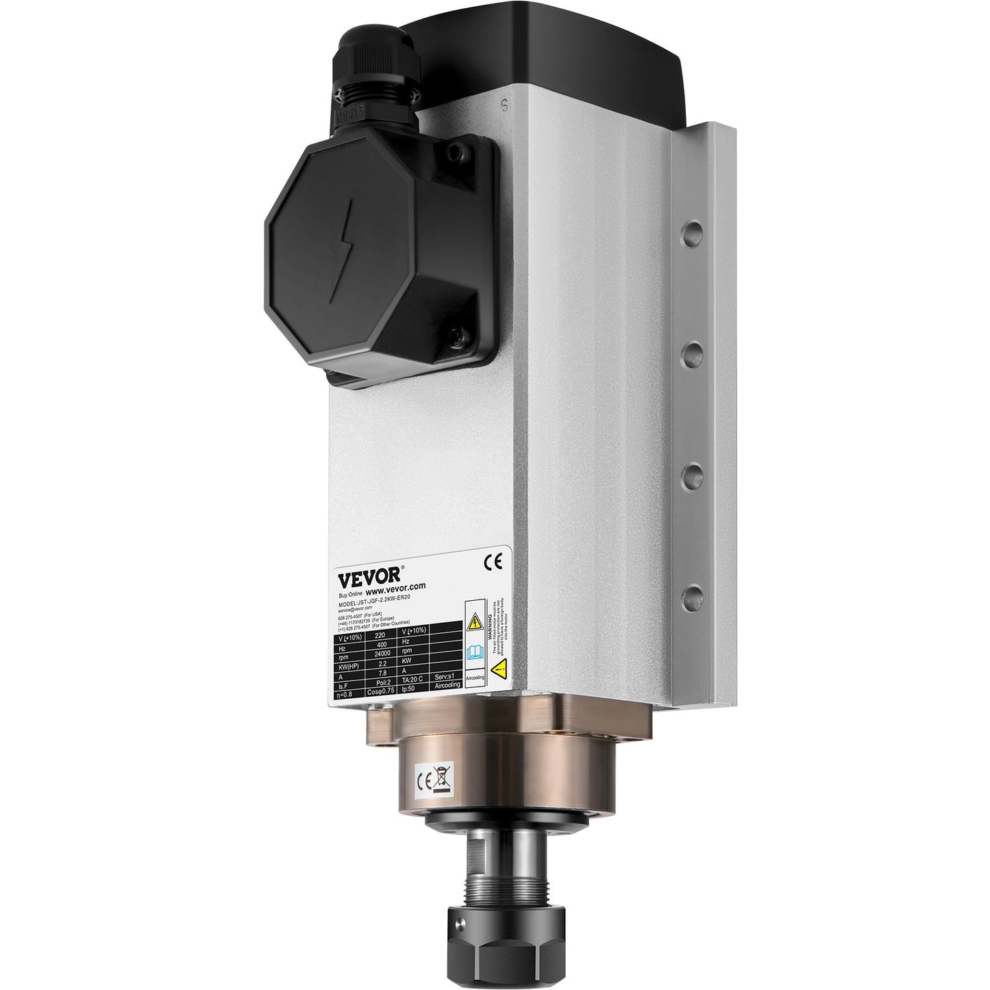 Air Cooled Spindle Motor 2.2KW CNC Spindle Motor 220V Square Air Cooled Spindle Motor ER20 Collet 24000 RPM CNC Spindle 6A Spindle Motor 400 Hz for CNC Router Engraving Milling Machine