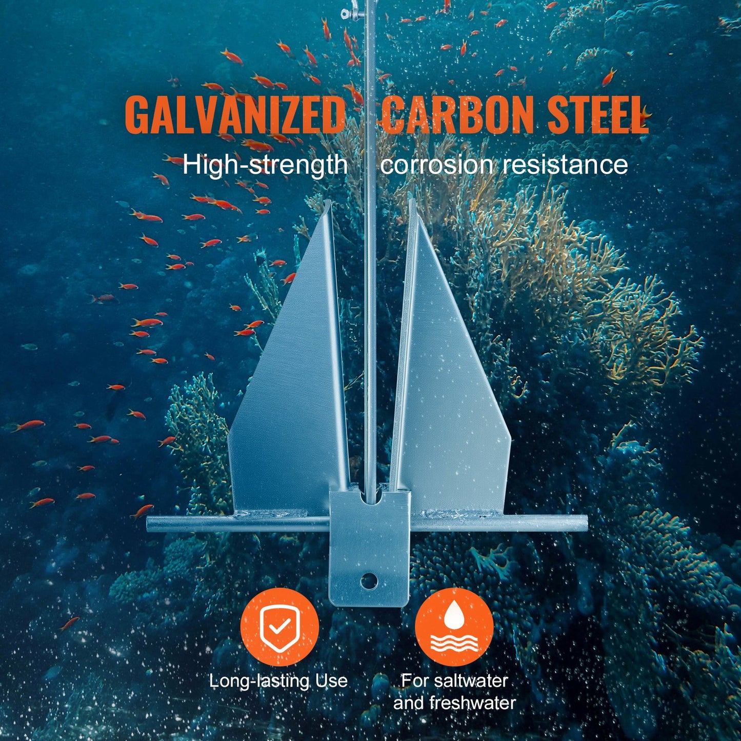 Fluke Anchor Kit, 13 LBS Hot Dip Galvanized Steel Fluke Anchor with 7.9' Chain, 101' Rope and Two 0.4" Buoys, Marine Boat Anchor for Small Vessels Under 30', Oceans, Rivers and Beaches