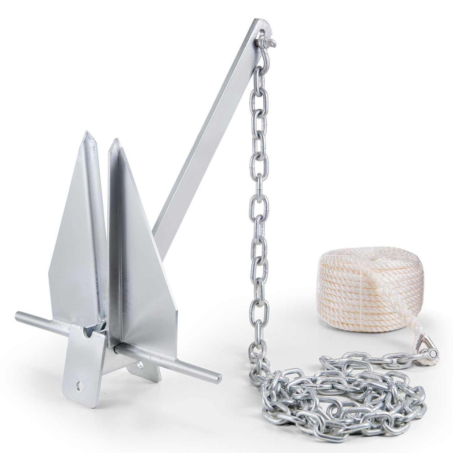Fluke Anchor Kit, 13 LBS Hot Dip Galvanized Steel Fluke Anchor with 7.9' Chain, 101' Rope and Two 0.4" Buoys, Marine Boat Anchor for Small Vessels Under 30', Oceans, Rivers and Beaches