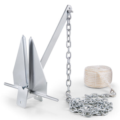 Fluke Anchor Kit, 13 LBS Hot Dip Galvanized Steel Fluke Anchor with 7.9' Chain, 101' Rope and Two 0.4" Buoys, Marine Boat Anchor for Small Vessels Under 30', Oceans, Rivers and Beaches