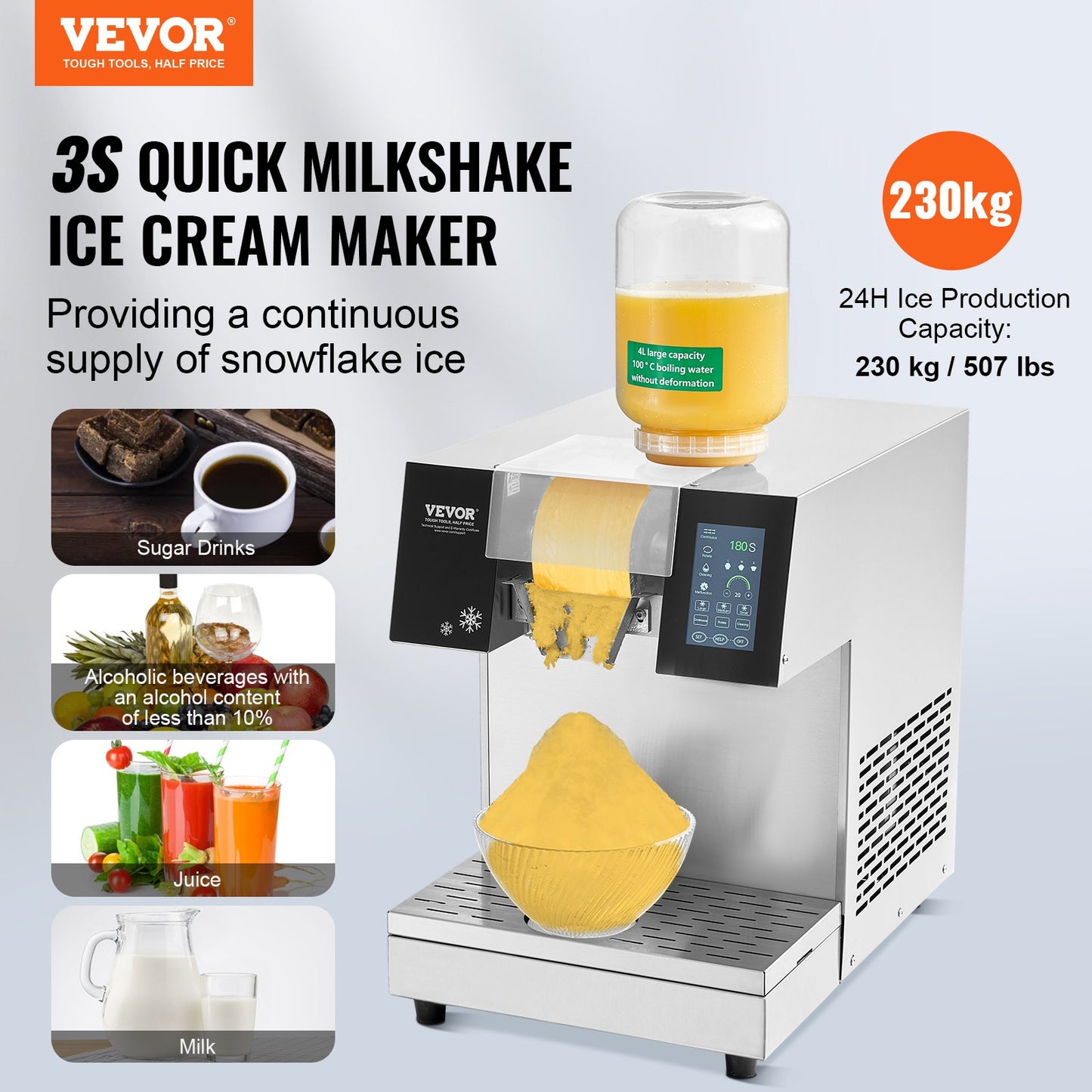 Commercial Snowflake Ice Cream Machine 507LBS/24H Stainless Steel For Ice Cream