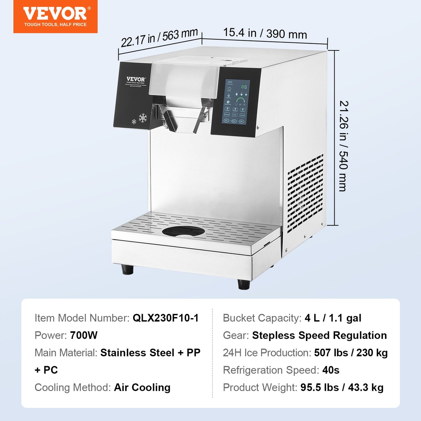 Commercial Snowflake Ice Cream Machine 507LBS/24H Stainless Steel For Ice Cream