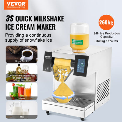 Commercial Snowflake Ice Cream Machine 573LBS/24H Stainless Steel For Ice Cream