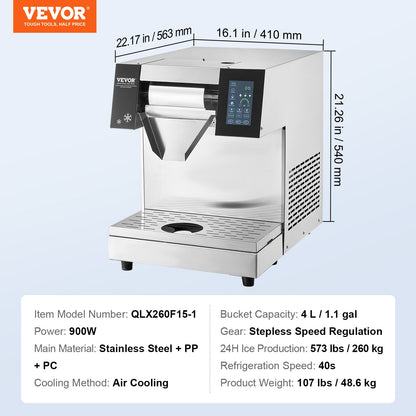 Commercial Snowflake Ice Cream Machine 573LBS/24H Stainless Steel For Ice Cream