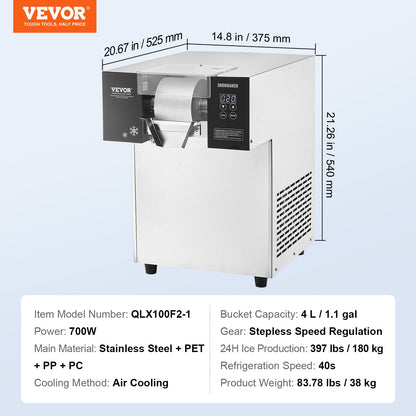 Commercial Snowflake Ice Cream Machine 397LBS/24H Stainless Steel For Ice Cream