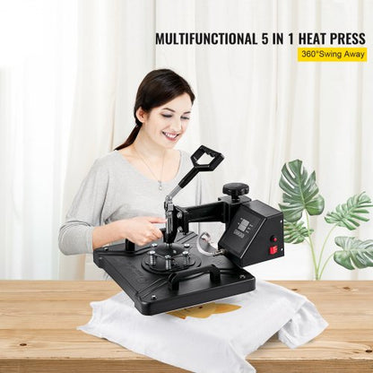Heat Press 5 in 1 Heat Press Machine 38x30cm T-shirt press Mug Printing Machine Multifunctional Heat Transfer Machine for T-shirt Mug Hat Plate Transfer Printer | EU