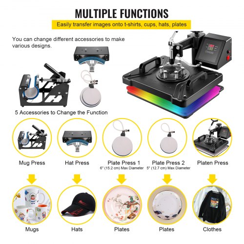 Heat Press 5 in 1 Heat Press Machine 38x30cm T-shirt press Mug Printing Machine Multifunctional Heat Transfer Machine for T-shirt Mug Hat Plate Transfer Printer | EU