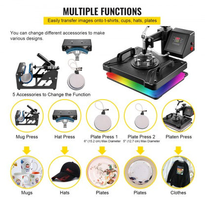 Heat Press 5 in 1 Heat Press Machine 38x30cm T-shirt press Mug Printing Machine Multifunctional Heat Transfer Machine for T-shirt Mug Hat Plate Transfer Printer | EU