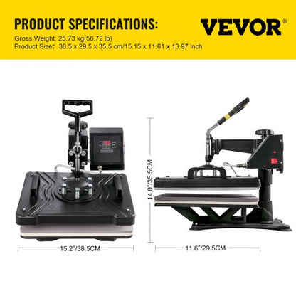 Heat Press 5 in 1 Heat Press Machine 38x30cm T-shirt press Mug Printing Machine Multifunctional Heat Transfer Machine for T-shirt Mug Hat Plate Transfer Printer | EU