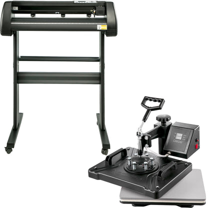 Vevor 5 In 1 Heat Press 12"x15" Vinyl Cutter Plotter 28" Software Sublimation