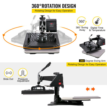 Wärmepresse 6-in-1-Wärmepresse 38 x 30 cm T-Shirt-Presse Tassendruckmaschine Multifunktionale Wärmeübertragungsmaschine für T-Shirt-Becher-Hutplatten-Sublimationsdruck