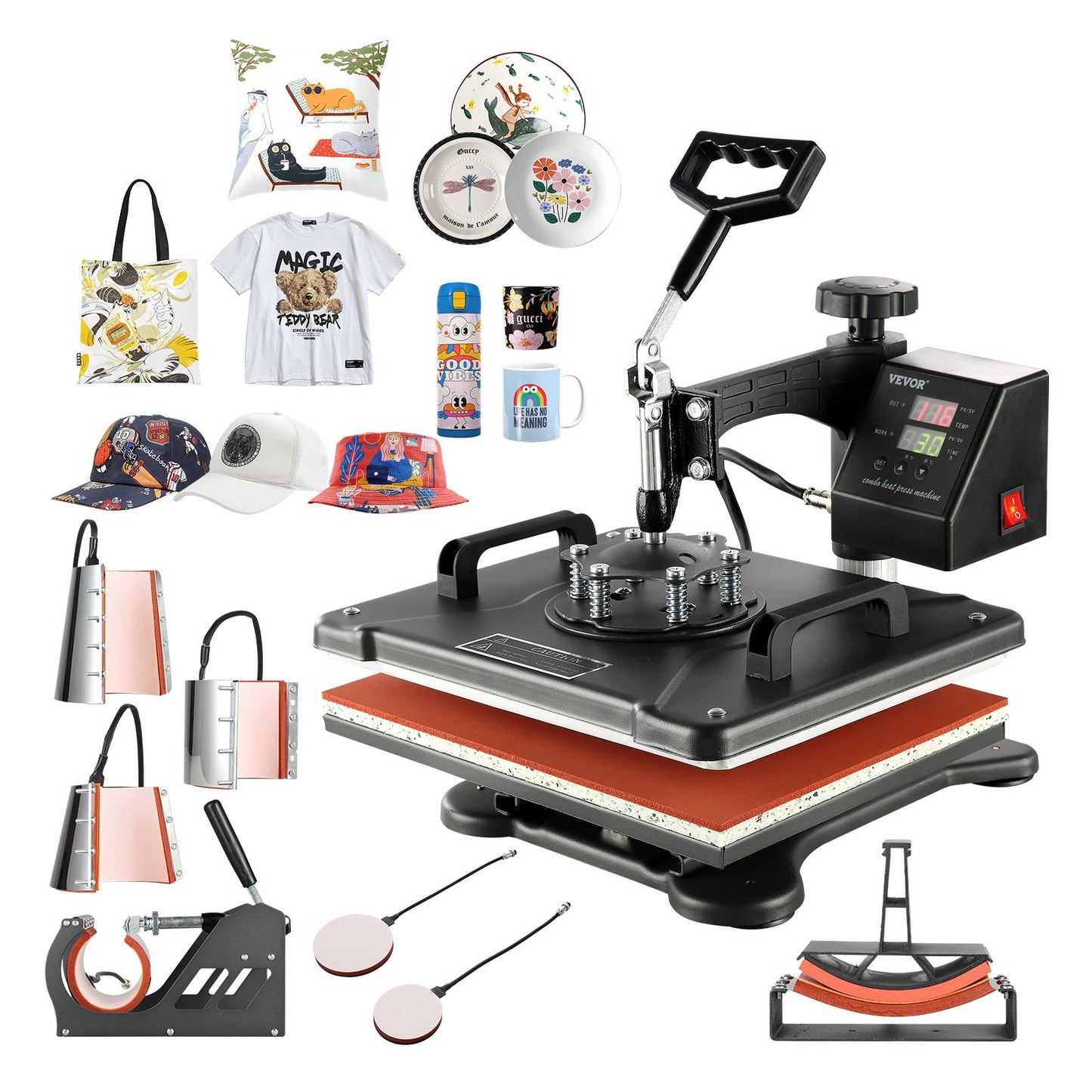 Wärmepresse, 8-in-1-Wärmepresse, 38 x 30 cm, T-Shirt-Presse, Tassendruckmaschine, multifunktionale Wärmeübertragungsmaschine für T-Shirt, Tassen, Hüte, Platten, Sublimationsdruck