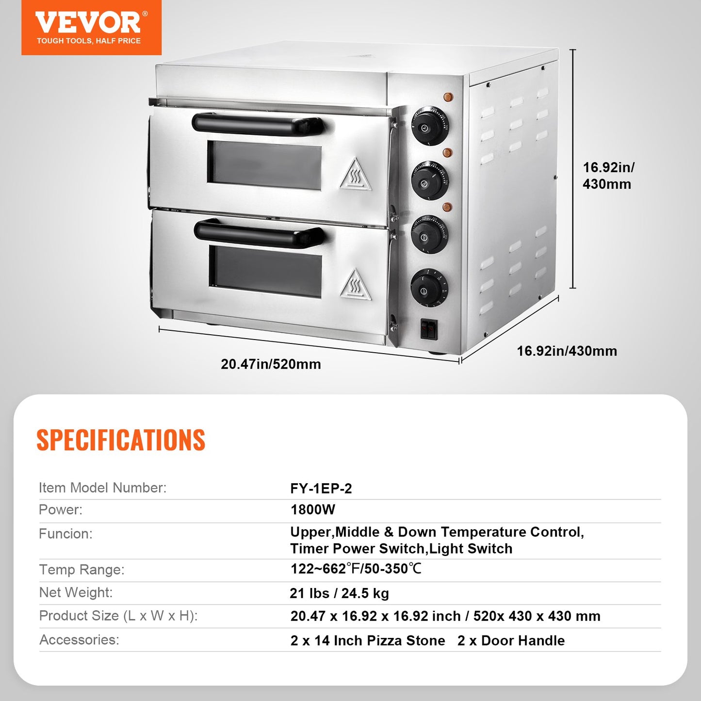 Commercial Pizza Oven Electric Pizza Oven for 14" Pizza Indoor