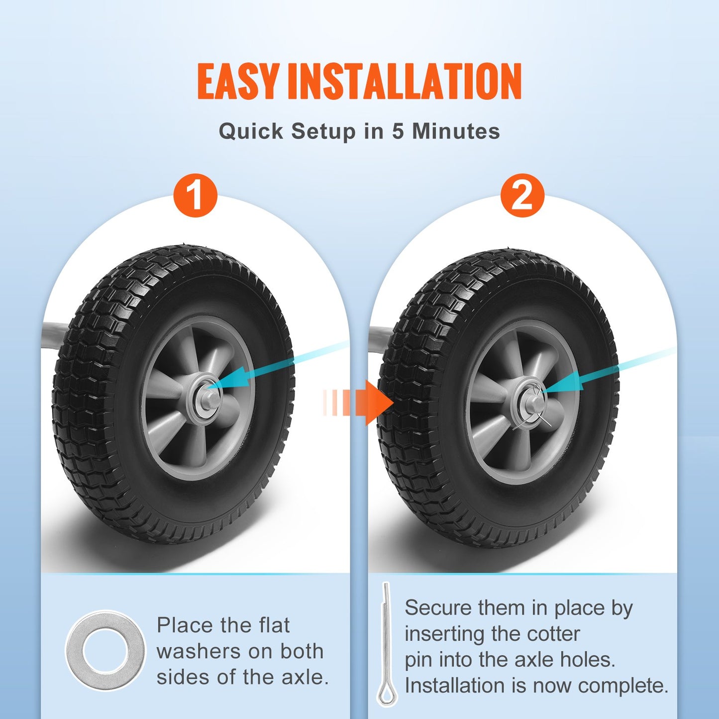 Solid PU Run-Flat Tire Wheels, 10", 2-Pack, 180 lbs Dynamic Load, 220 lbs Static Load, Flat-Free Tubeless Tires and Wheels for Hand Truck, Utility Cart, Dollies, Garden Trailers, Various Carts