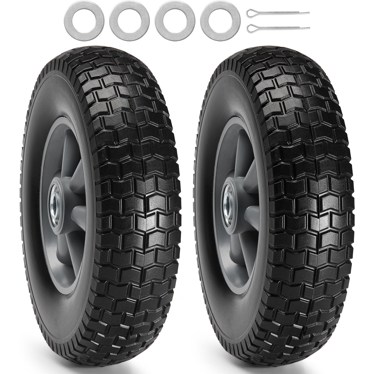 Solid PU Run-Flat Tire Wheels, 10", 2-Pack, 180 lbs Dynamic Load, 220 lbs Static Load, Flat-Free Tubeless Tires and Wheels for Hand Truck, Utility Cart, Dollies, Garden Trailers, Various Carts