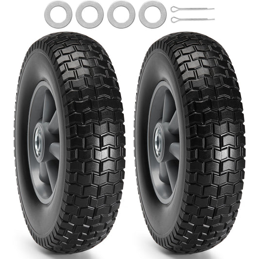 Solid PU Run-Flat Tire Wheels, 10", 2-Pack, 180 lbs Dynamic Load, 220 lbs Static Load, Flat-Free Tubeless Tires and Wheels for Hand Truck, Utility Cart, Dollies, Garden Trailers, Various Carts