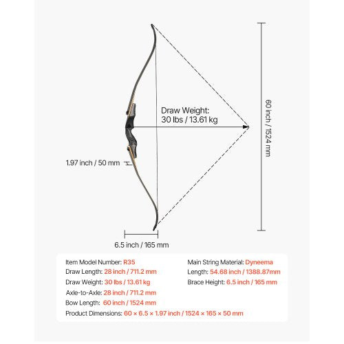 60 Inch Takedown Recurve Bow Wooden Bow Arrows Kit Hunting Practice 13.6kg