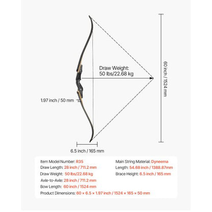 60 Inch Takedown Recurve Bow Wooden Bow Arrows Kit Hunting Practice 50 lbs