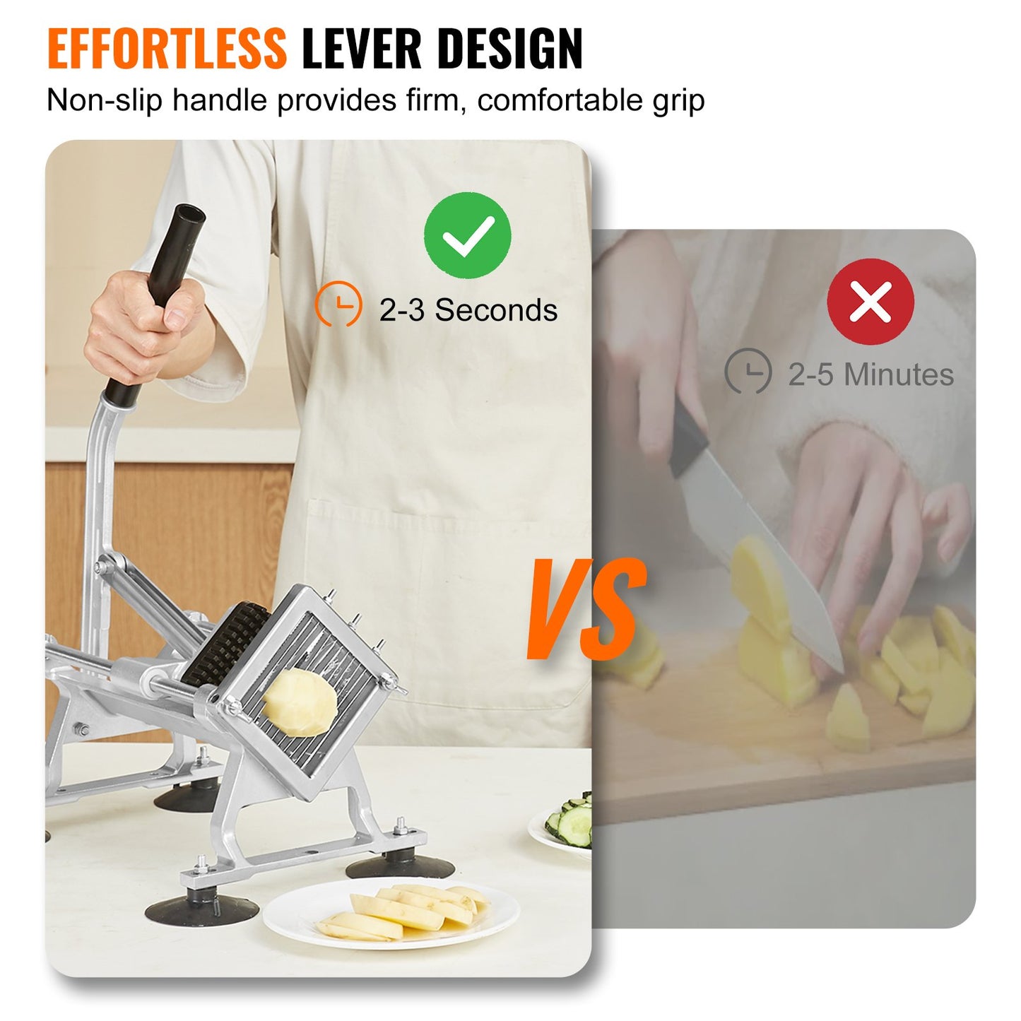 Kommersiell grönsaksskärare, 1/4 tums fruktskärare, grönsaksskärare i rostfritt stål och aluminiumlegering, manuell skärmaskin med halkfria fötter, för rädisor, lök, potatis, citroner