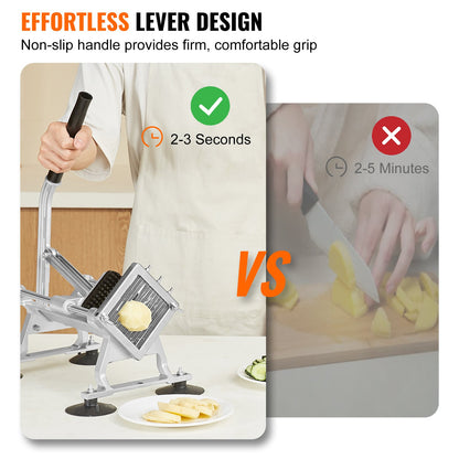 Kommersiell grönsaksskärare, 1/4 tums fruktskärare, grönsaksskärare i rostfritt stål och aluminiumlegering, manuell skärmaskin med halkfria fötter, för rädisor, lök, potatis, citroner