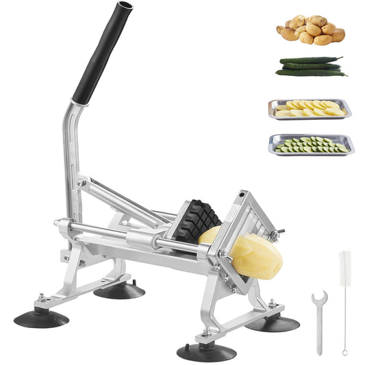 Kommersiell grönsaksskärare, 1/2 tums fruktskärare, grönsaksskärare i rostfritt stål och aluminiumlegering, manuell skärare med halkfria fötter, för rädisor, lök, potatis, citroner