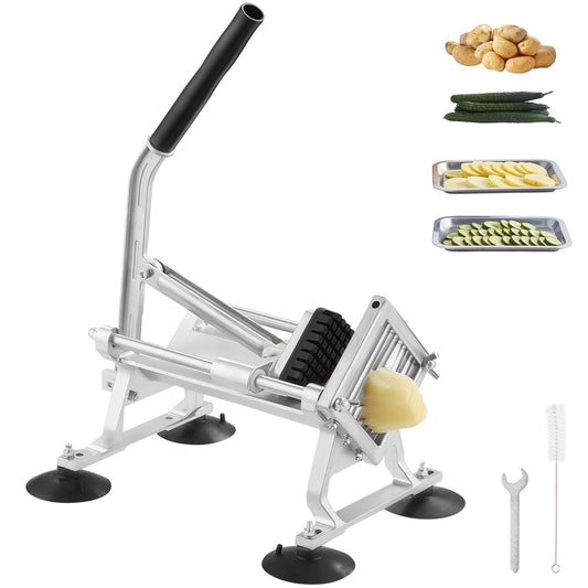 Kommersiell grönsaksskärare, 3/8 tums fruktskärare, grönsaksskärare i rostfritt stål och aluminiumlegering, manuell skärare med halkfria fötter, för rädisor, lök, potatis, citroner