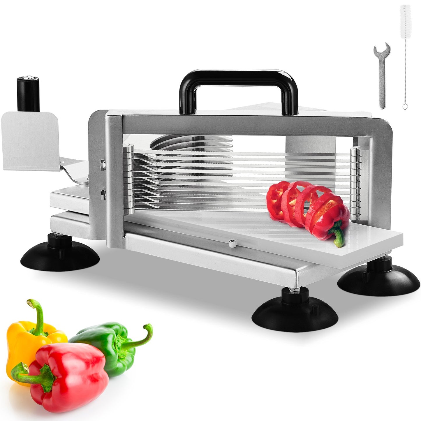 Kommersiell tomatskärare, 1/4 tums tomatskärare, rostfritt stål Heavy Duty tomatskivare, manuell tomatskivare med halkfria fötter, för att skära tomater, gurkor, bananer