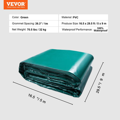 PVC vattentät presenning 16,5 x 29,5 fot Heavy Duty PVC presenning med genomföringar