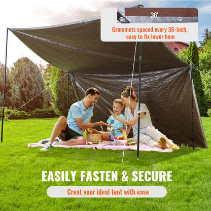 Tarp Vattentät 16x20 ft, plast Poly Tarp Cover 10 Mil, Multi Purpose Tear UV och temperaturbeständig utomhuspresenning med hög hållbarhet förstärkta genomföringar (silver/brun)