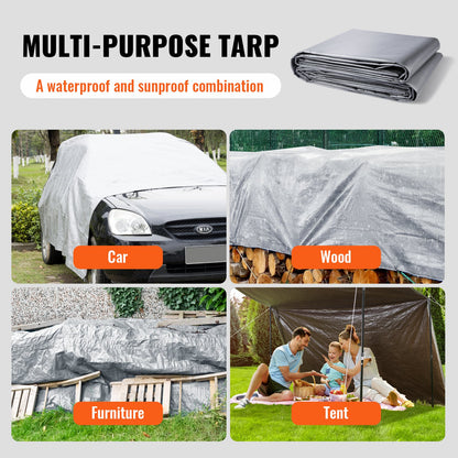 Tarp Vattentät 16x20 ft, plast Poly Tarp Cover 10 Mil, Multi Purpose Tear UV och temperaturbeständig utomhuspresenning med hög hållbarhet förstärkta genomföringar (silver/brun)