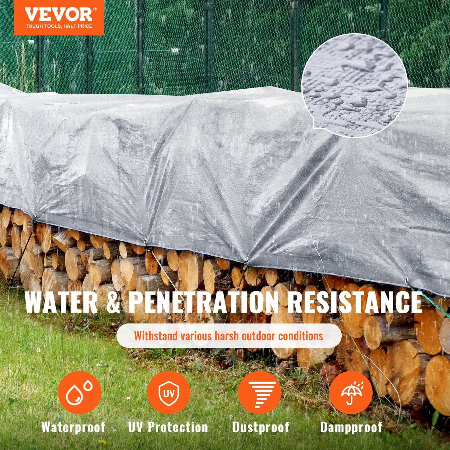 Tarp Vattentät 20x30 ft, plast Poly Tarp Cover 10 Mil, Multi Purpose Tear UV och temperaturbeständig utomhuspresenning med hög hållbarhet förstärkta genomföringar (silver/brun)