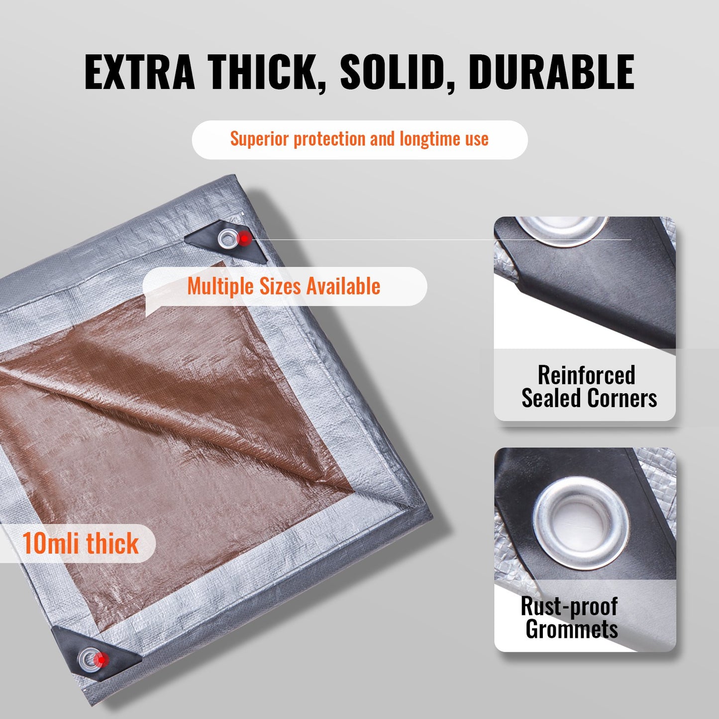 Tarp Vattentät 20x30 ft, plast Poly Tarp Cover 10 Mil, Multi Purpose Tear UV och temperaturbeständig utomhuspresenning med hög hållbarhet förstärkta genomföringar (silver/brun)