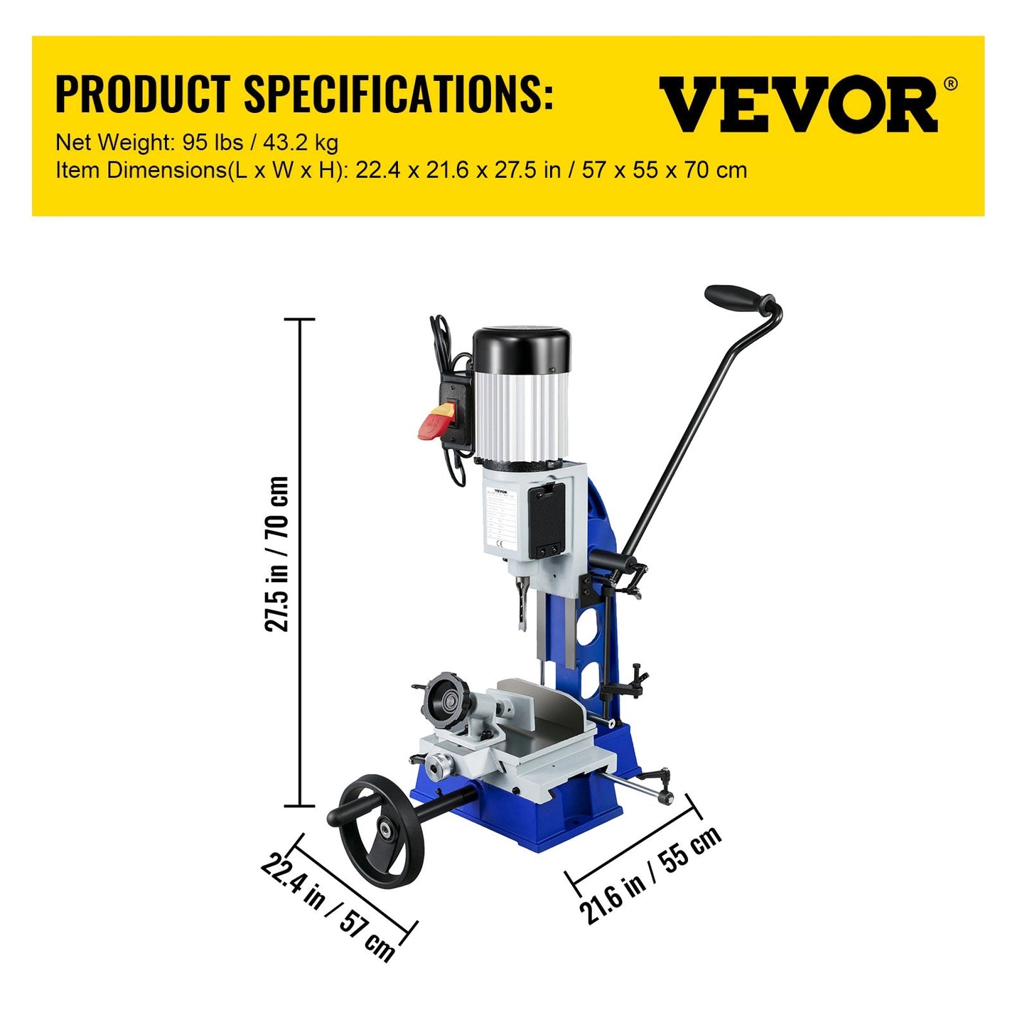 Bench drill press, 1/2 hp, 1700 rpm, bench drill press with movable workbench, hollow drill press, for drilling round, square or special square holes in wood