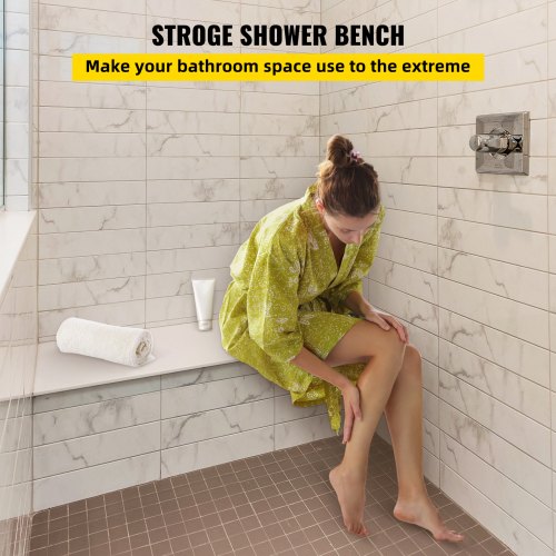 -Shower Seat with Tile, 47.2" x 16" x 20" Ready to Tile Shower Seat, Factory Waterproof and 100% Leak Proof Tileable Shower Corner Seat, 440 lbs Load-bearing Rectangular Shower Bench | EU