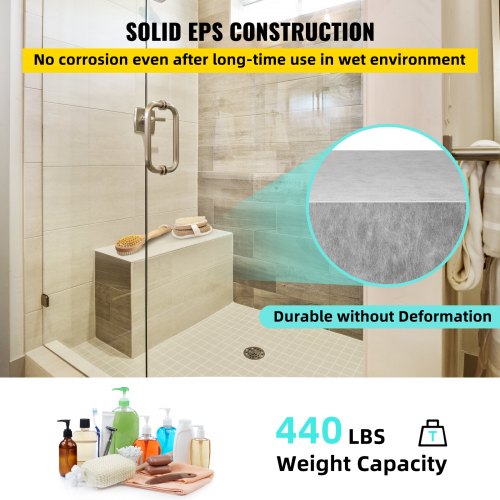 -Shower Seat with Tile, 47.2" x 16" x 20" Ready to Tile Shower Seat, Factory Waterproof and 100% Leak Proof Tileable Shower Corner Seat, 440 lbs Load-bearing Rectangular Shower Bench | EU