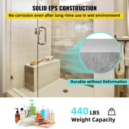 -Shower Seat with Tile, 47.2" x 16" x 20" Ready to Tile Shower Seat, Factory Waterproof and 100% Leak Proof Tileable Shower Corner Seat, 440 lbs Load-bearing Rectangular Shower Bench | EU