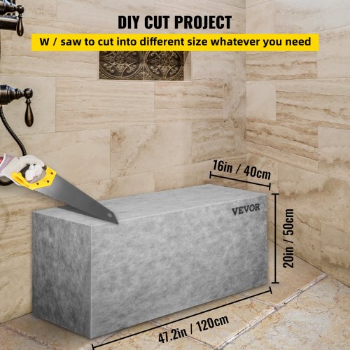-Shower Seat with Tile, 47.2" x 16" x 20" Ready to Tile Shower Seat, Factory Waterproof and 100% Leak Proof Tileable Shower Corner Seat, 440 lbs Load-bearing Rectangular Shower Bench | EU